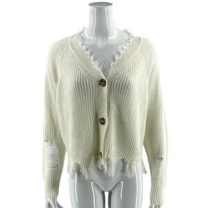 Full Circle Trends Womens Cardigan Distressed Sweater Size Medium White Crop